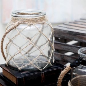 GLASE ROPE CNDL LANTERN 7"X8"