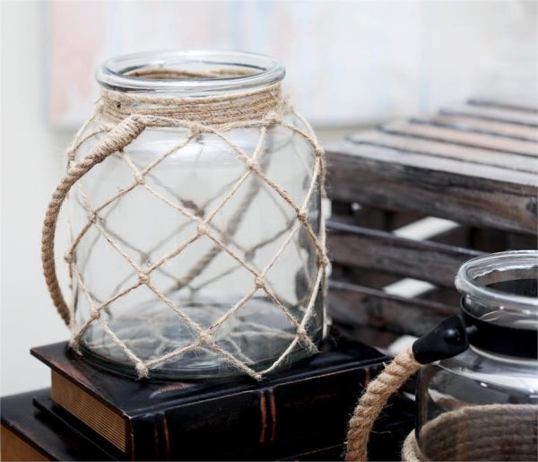 GLASE ROPE CNDL LANTERN 7"X8"