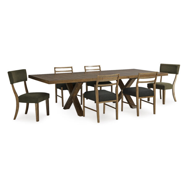 Steenlage 7-Piece Dining Set Brown with Side Chairs Green - Image 2