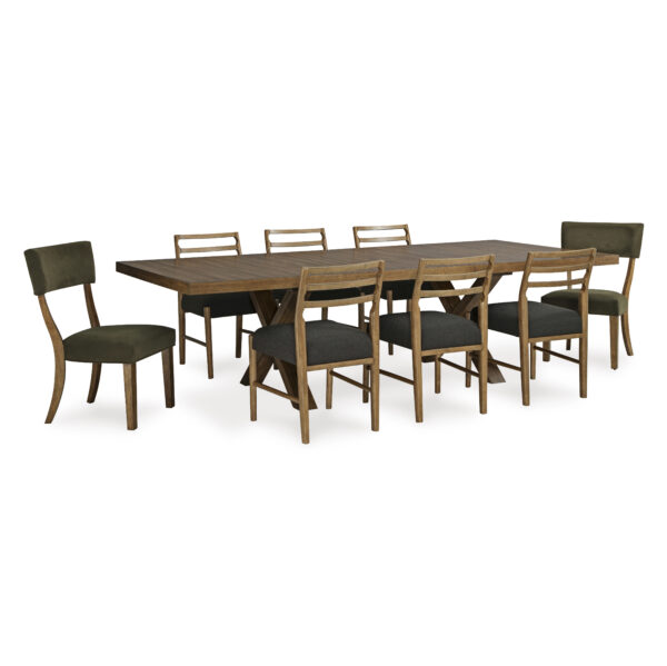 Steenlage 9-Piece Dining Set Brown with Side Chairs Green - Image 16