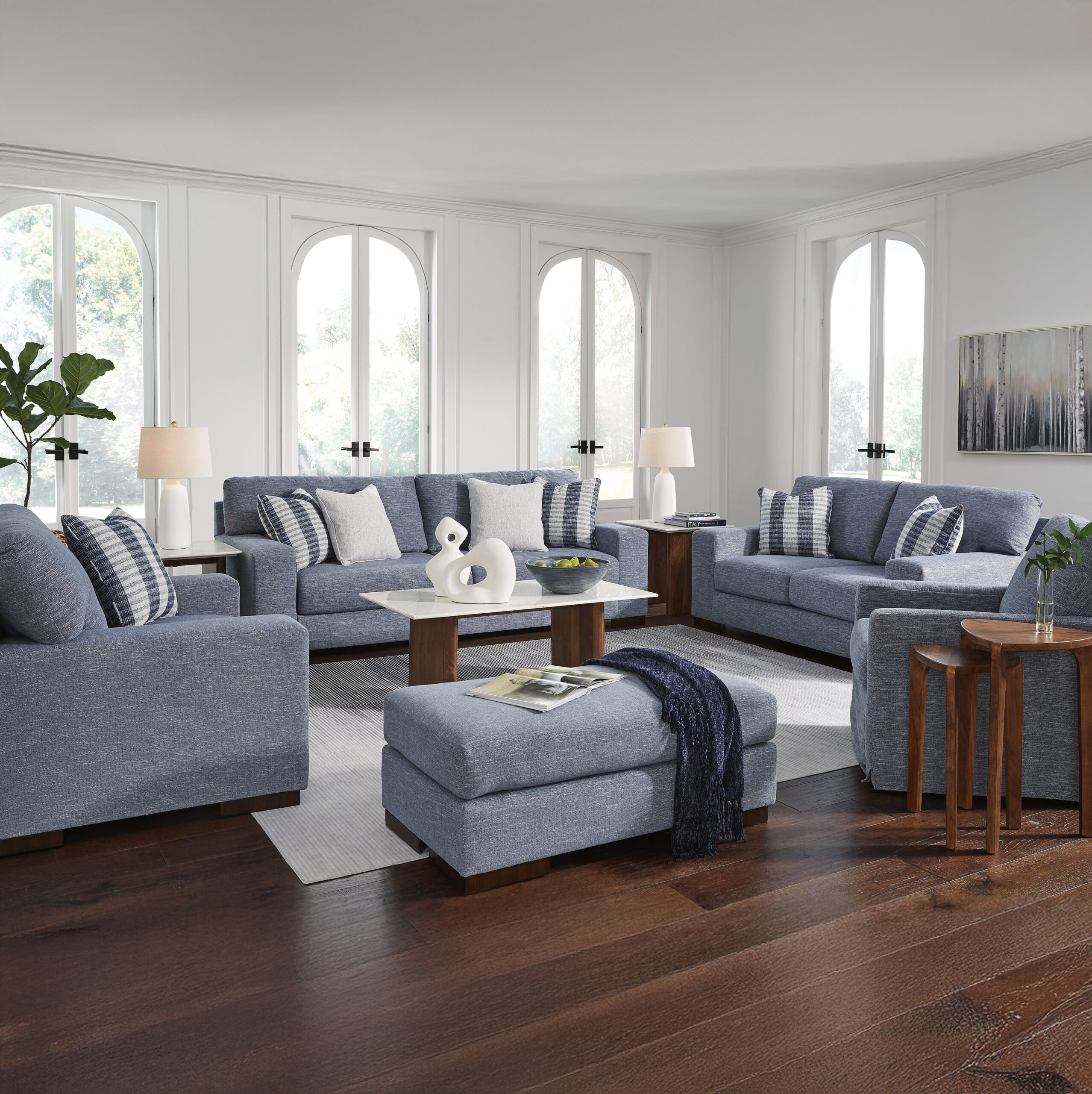 Belvoir 3-Piece Lounge Set Denim – Ottoman Not Included - Image 15