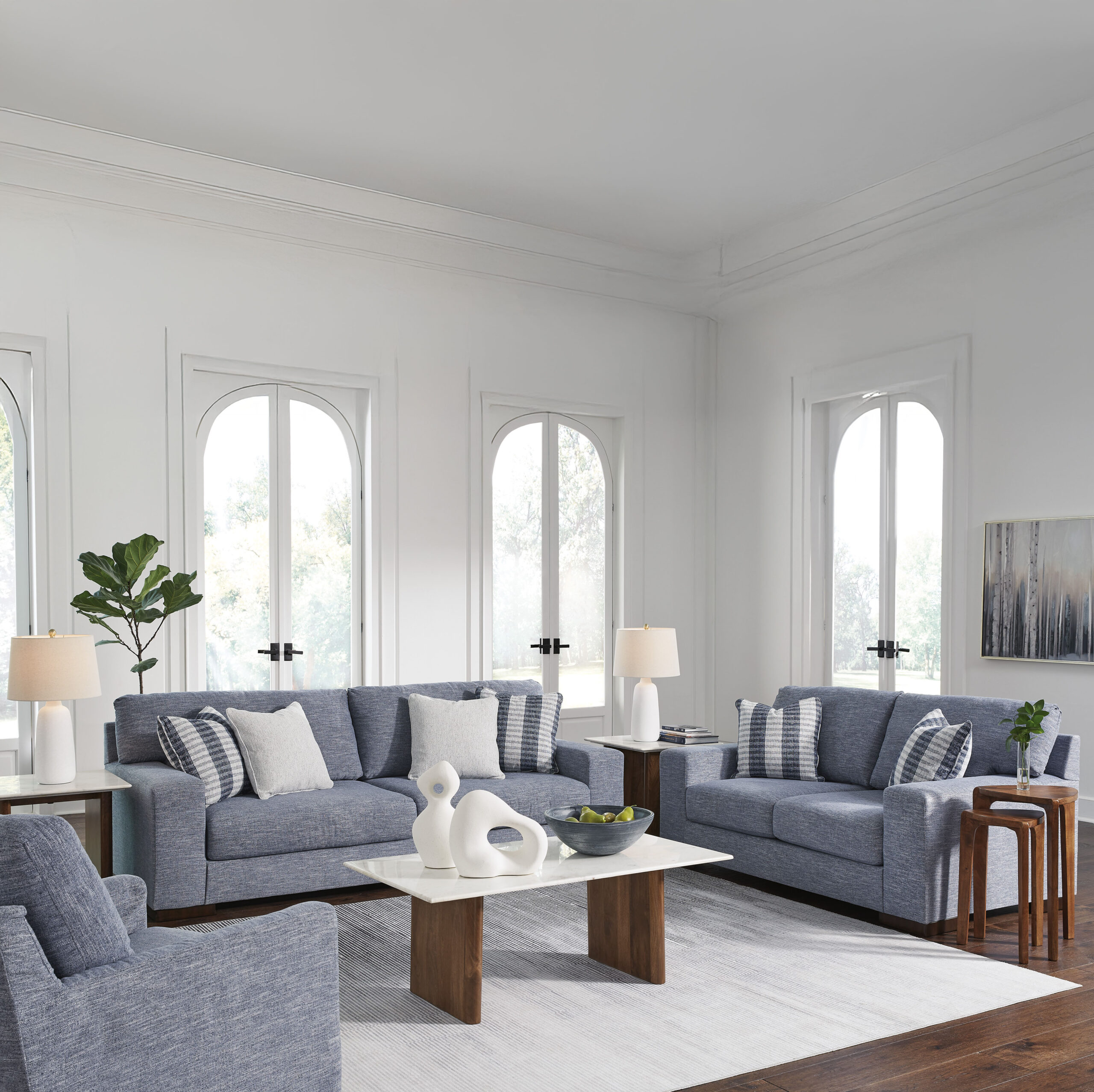 Belvoir 3-Piece Lounge Set Denim – Ottoman Not Included