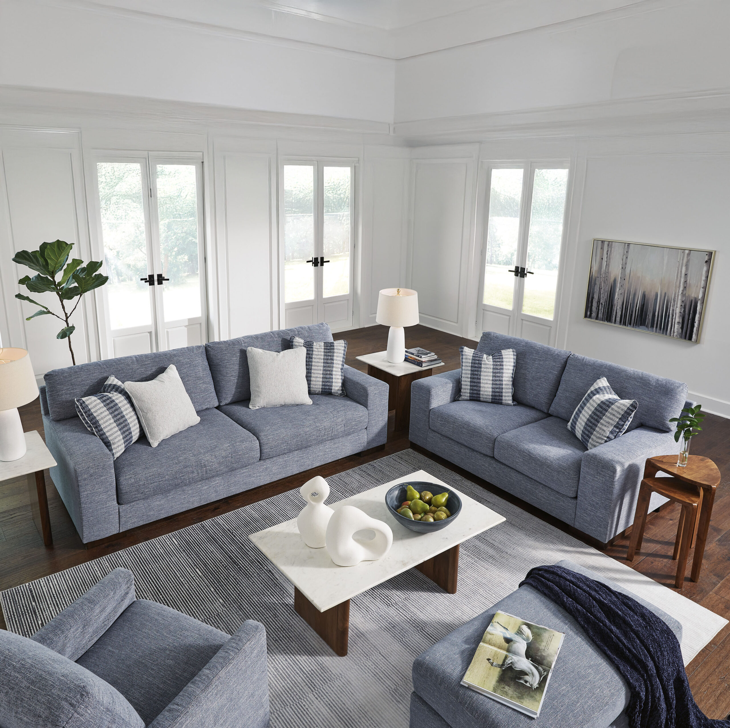 Belvoir 3-Piece Lounge Set Denim – Ottoman Not Included - Image 8