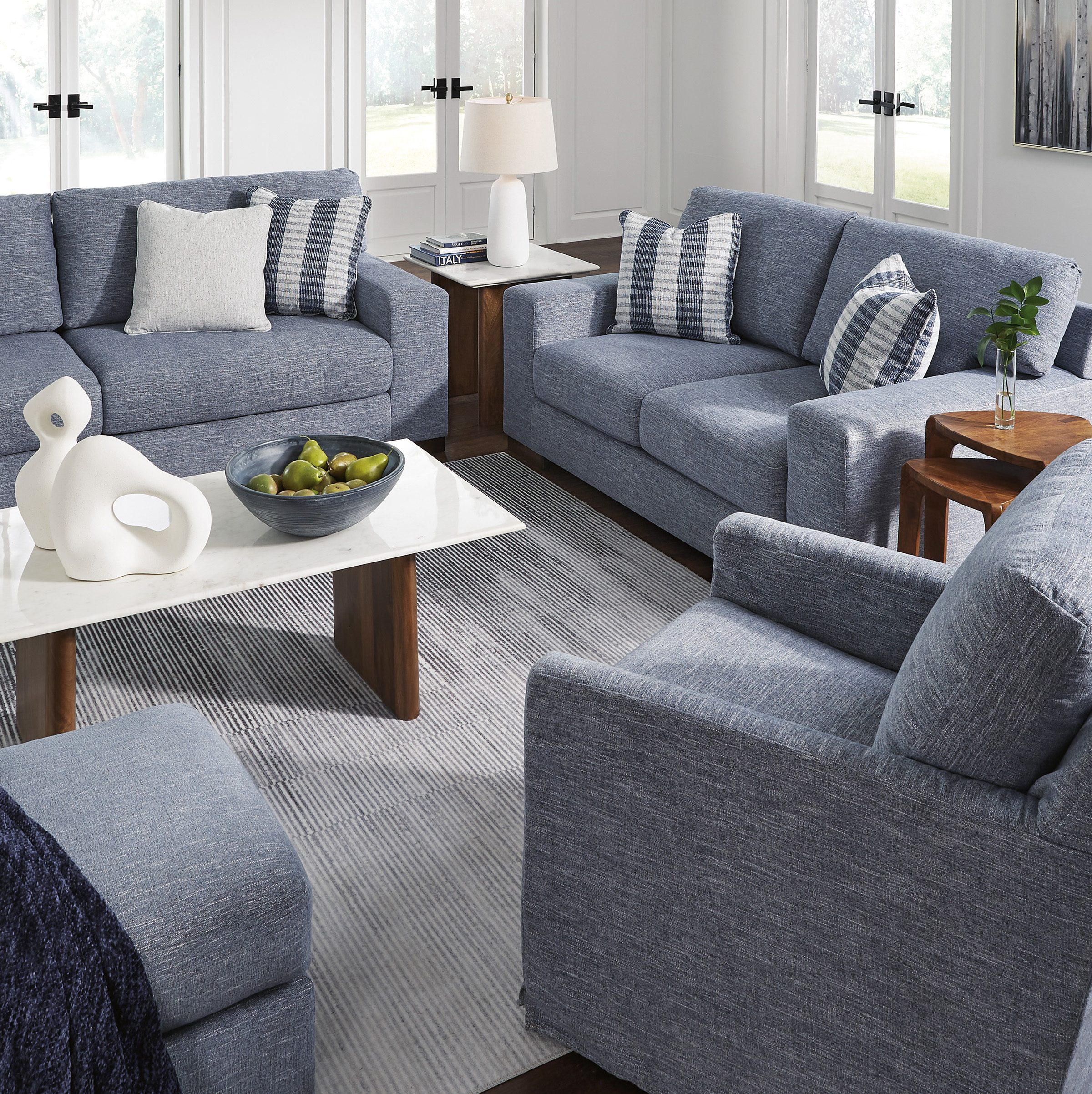 Belvoir 3-Piece Lounge Set Denim – Ottoman Not Included - Image 6